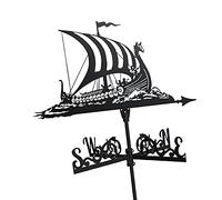 Veleta de Metal de Acorazado Vikingo Veleta de Barco Pirata Vintage Indicador de dirección del Viento para decoración de Paddock de Techo de jardín al Aire Libre