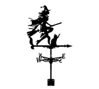 Veleta de viento de jardín, Negro, Tema de Halloween con silueta bruja y gato, Acero inoxidable, Hierro galvanizado