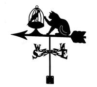 Veleta de viento de metal, estilo retro, de acero inoxidable, indicador de dirección del viento para techo de hierro al aire libre, jardín, decoración de patio al aire libre (gato y pájaro)