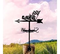 Veleta duradera retro en forma de coche de carreras, con indicadores de dirección del viento, color negro, de acero inoxidable, con soporte de metal, decoración para decoración de estaca de jardín al