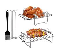 Velicber 2 Piezas Rejilla para Freidora de Aire Rejilla para Freidora de Acero Inoxidable 304, con 4 Brochetas y 1 Cepillo de Aceite, Rejilla de Doble Capa Compatible para Ninja DualZone DZ201/401