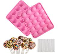 Velicber Molde de Silicona para Piruletas con 20 Cavidades y 100 Palitos de Piruleta Molde Lollipop Redondo para Cake Pops, Chocolate y Caramelos, Antiadherente, Resistente al Calor (-40°C~230°C)