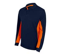 Velilla 105514; Polo bicolor manga larga; color Azul Navy y Naranja; Talla XL