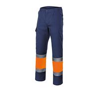VELILLA 156; Pantalón de Alta Visibilidad bicolor forrado multibolsillos; color Azul Marino y Naranja Flúor; Talla S