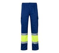 VELILLA 156; Pantalón de Alta Visibilidad bicolor forrado multibolsillos; color Azulina y Amarillo Flúor; Talla L