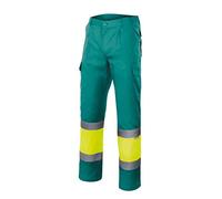 VELILLA 156; Pantalón de Alta Visibilidad bicolor forrado multibolsillos; color Verde y Amarillo Flúor; Talla S