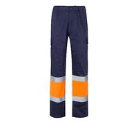 VELILLA 157, Pantalón Bicolor Multibolsillos Alta Visibilidad, Color Azul Marino y Naranja Flúor, Talla XL