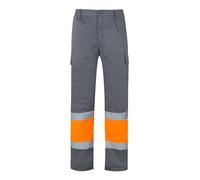 VELILLA 157, Pantalón bicolor multibolsillos Alta Visibilidad, color Gris y Naranja Flúor, Talla 3XL