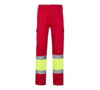 VELILLA 157, Pantalón Bicolor Multibolsillos Alta Visibilidad, Color Rojo y Amarillo Flúor, Talla M