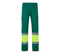 VELILLA 157, Pantalón Bicolor Multibolsillos Alta Visibilidad, Color Verde y Amarillo Flúor, Talla L