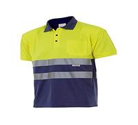 VELILLA 173, Polo Bicolor Manga Corta AV, Color Azul Marino y Amarillo Flúor, Talla S