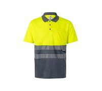 VELILLA 173, Polo Bicolor Manga Corta AV, Color Gris y Amarillo Flúor, Talla 3XL
