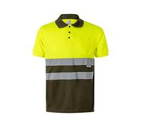 VELILLA 173, Polo Bicolor Manga Corta AV, Color Verde Caza y Amarillo Flúor, Talla M