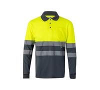 Velilla 175; Polo Bicolor Manga Larga; Color Gris y Amarillo Flúor, Talla XXL