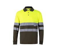 Velilla 175; Polo Bicolor Manga Larga; Color Verde Caza y Amarillo Flúor, Talla XL