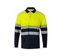 Velilla 175; Polo Bicolor Manga Larga; Color Azul Marino y Amarillo Flúor, Talla 5XL