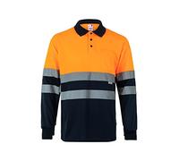 Velilla 175; Polo Bicolor Manga Larga; Color Azul Marino y Naranja Flúor, Talla M