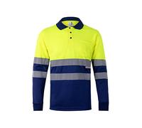 Velilla 175; Polo Bicolor Manga Larga; Color Azulina y Amarillo Flúor, Talla XXL