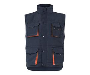 VELILLA 205902, Chaleco acolchado bicolor multibolsillos, color Azul Navy y Naranja, Talla S
