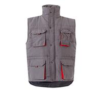 Velilla 205902; Chaleco acolchado bicolor multibolsillos; color Gris y Rojo; Talla XL