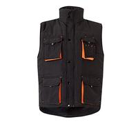 VELILLA 205902, Chaleco acolchado bicolor multibolsillos, color Negro y Naranja, Talla S