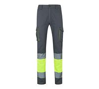 VELILLA 303007; pantalón de Alta Visibilidad 100% algodón, Bicolor y Multibolsillos; Color Gris y Amarillo flúor, Talla XL