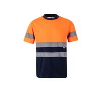 Velilla 305506 Camiseta Técnica Bicolor de Alta Visibilidad, Color Azul Marino y Naranja Flúor, Talla L