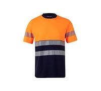 Velilla 305509 Camiseta de Alta Visibilidad en Algodón, Bicolor y Manga Corta con Cinta Segmentada, Color Azul Navy y Naranja Flúor, Talla XXL