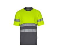 Velilla 305509 Camiseta de Alta Visibilidad en Algodón, Bicolor y Manga Corta con Cinta Segmentada, Color Gris y Amarillo Flúor, Talla L