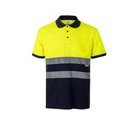Velilla 305513 Polo de Alta Visibilidad de Algodón, Bicolor y Manga Corta, Color Azul Navy y Amarillo Flúor, Talla 5XL