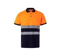Velilla 305513 Polo de Alta Visibilidad de Algodón, Bicolor y Manga Corta, Color Azul Navy y Naranja Flúor, Talla 5XL