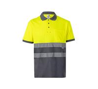 Velilla 305513 Polo de Alta Visibilidad de Algodón, Bicolor y Manga Corta, Color Gris y Amarillo Flúor, Talla 4XL