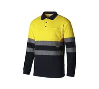 VELILLA 305515; Polo de Alta Visibilidad de algodón, Bicolor y Manga Larga; Color Azul Navy y Amarillo flúor; Talla XL