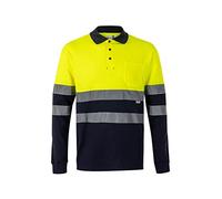 Velilla 305515, polo de Alta Visibilidad de algodón, bicolor y manga larga, color azul navy y amarillo flúor, talla 4XL