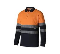 Velilla 305515; Polo de Alta Visibilidad de algodón, bicolor y manga larga; color azul navy y naranja flúor; talla M