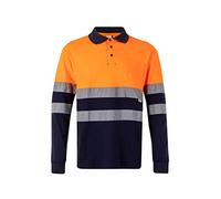 Velilla 305515, polo de Alta Visibilidad de algodón, bicolor y manga larga, color azul navy y naranja flúor, talla 5XL