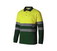 VELILLA 305515; Polo de Alta Visibilidad de algodón, Bicolor y Manga Larga; Color Verde y Amarillo flúor; Talla XL