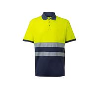 Velilla 305523 Polo de Alta Visibilidad en Algodón, Bicolor y Manga Corta con Cinta Segmentada, Color Azul Navy y Amarillo Flúor, Talla M