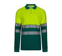Velilla 305525 Polo de Alta Visibilidad en Algodón, Bicolor y Manga Larga con Cinta Segmentada, Color Verde y Amarillo Flúor, Talla 2XL