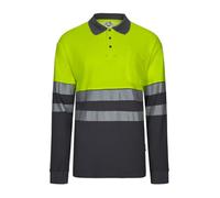 Velilla 305525 Polo de Alta Visibilidad en Algodón, Bicolor y Manga Larga con Cinta Segmentada, Color Gris y Amarillo Flúor, Talla 3XL