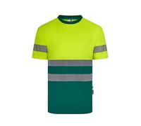 Velilla 305633; Camiseta Poliéster Reciclado Bicolor Manga Corta Cinta Segmentada; Color Verde y Amarillo Flúor; Talla XL