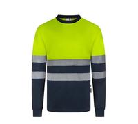 Velilla 305635; Camiseta Poliéster Reciclado Bicolor Manga Larga Cinta Segmentada; Color Azul Navy y Amarillo Flúor; Talla S