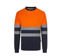 Velilla 305635; Camiseta Poliéster Reciclado Bicolor Manga Larga Cinta Segmentada; Color Azul Navy y Naranja Flúor; Talla S