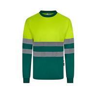 Velilla 305635; Camiseta Poliéster Reciclado Bicolor Manga Larga Cinta Segmentada; Color Verde y Amarillo Flúor; Talla S