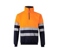 VELILLA 305701 Sudadera de Alta Visibilidad Bicolor con Cremallera, Color Azul Navy y Naranja Flúor, Talla L