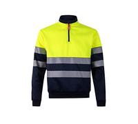 Velilla 305703; Sudadera Bicolor con Media Cremallera y Cinta Segmentada, Color Azul Navy y Amarillo Flúor, Talla L