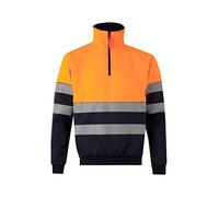 Velilla 305703; Sudadera Bicolor con Media Cremallera y Cinta Segmentada, Color Azul Navy y Naranja Flúor, Talla L