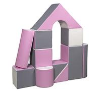 Velinda Conjunto de 11 Bloques de Espuma para el Juego, guarderías, Salas de Juego (Color: Blanco,Rosa Claro,Gris)