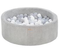 Velinda Piscina de Pelotas, Piscina de Pelotas, Piscina de Juegos, Funda de Pana para 200 Bolas Redondas, 90 cm (Color de la Piscina/de Las Bolas: Gris/Blanco, Transparente, Gris)