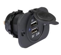 Velleman Cargador USB para Coche, a Prueba de Salpicaduras, Entrada de 12-24 V CC, Salida Doble de 5 V, Protegido contra polaridad inversa y Cortocircuito, protección térmica, Ideal para Cargar
